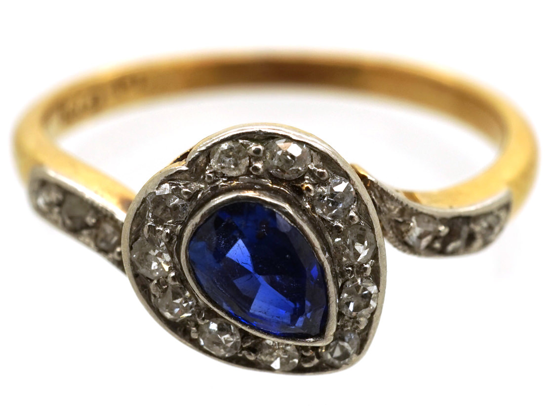 Edwardian 18ct Gold , Platinum, Sapphire & Diamond Canted Heart Ring