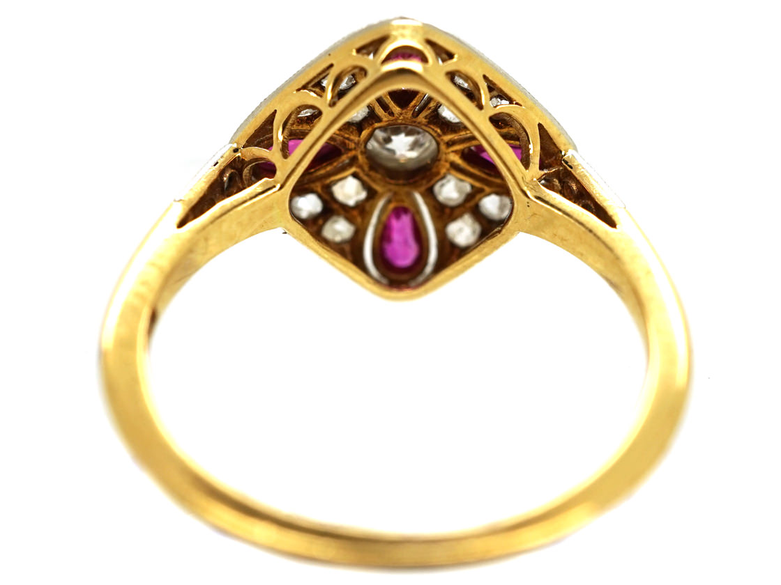 Art Deco 18ct Gold , Platinum, Ruby & Diamond Diamond Shaped Ring - The ...