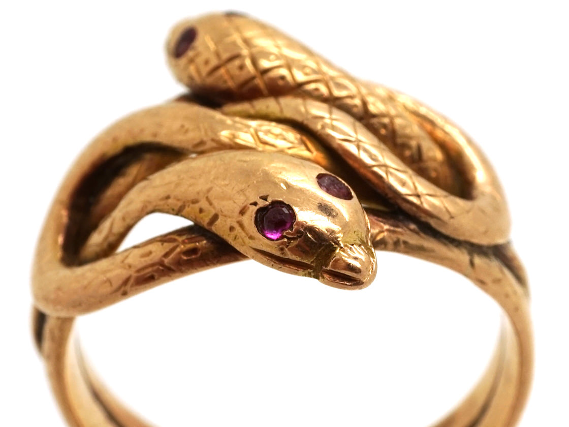 Victorian 15ct Gold Double Snake Ring with Ruby Eyes - The Antique ...