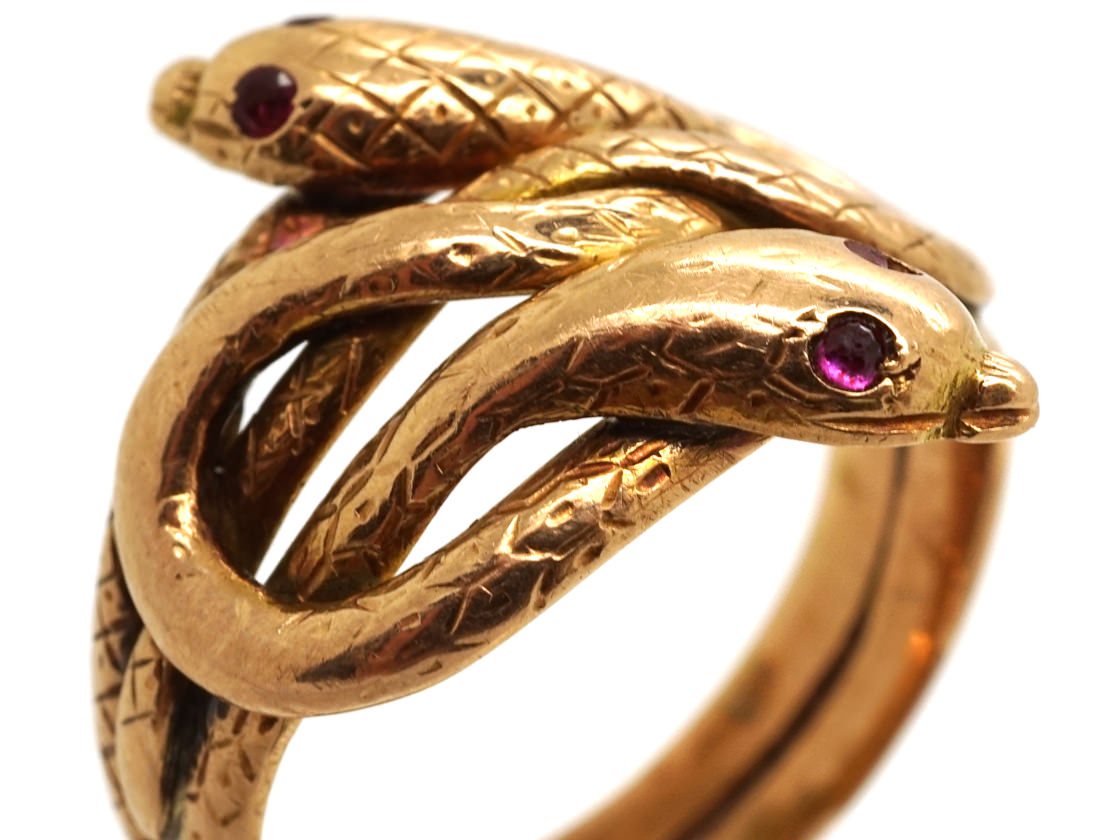 Victorian 15ct Gold Double Snake Ring with Ruby Eyes - The Antique ...