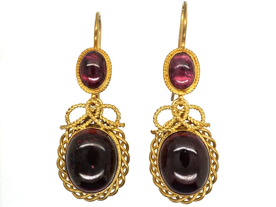 Victorian 15ct Gold & Cabochon Garnet Drop Earrings - The Antique ...