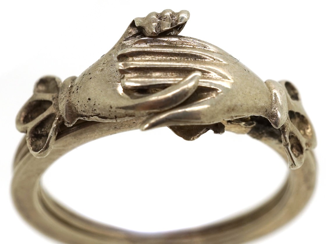 Silver Clasped Hands Opening Fede Ring - The Antique Jewellery Company