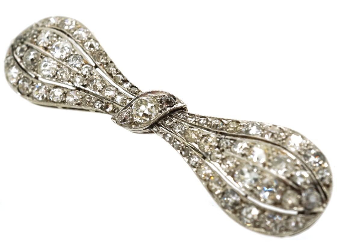 Edwardian Platinum & Diamond Bow Brooch - The Antique Jewellery Company