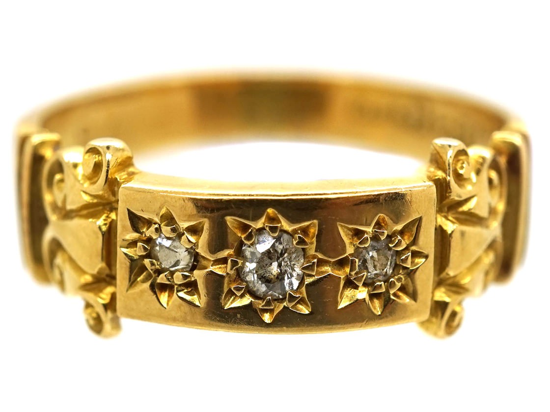 Edwardian 18ct Gold Three Stone Diamond Gypsy Ring - The Antique ...