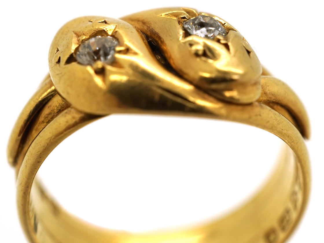 Edwardian 18ct Gold Double Snake Ring Set With Diamonds - The Antique ...