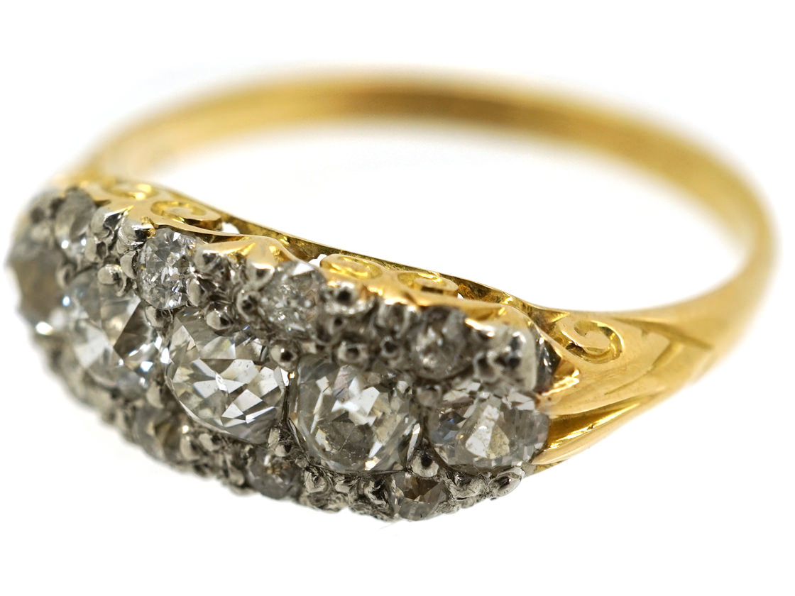 Edwardian 18ct Gold & Platinum Five Stone Diamond Cluster Ring - The ...