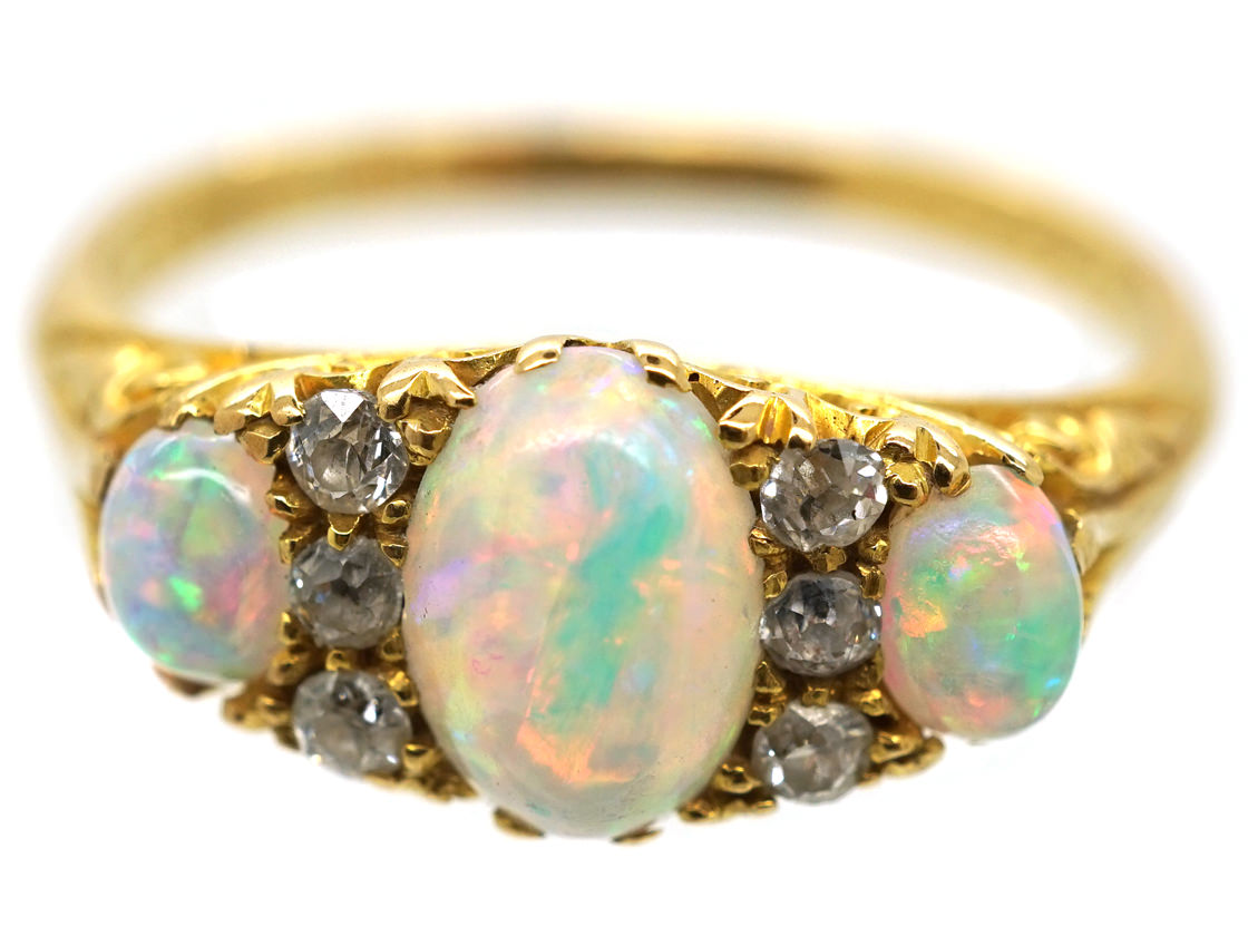 Edwardian 18ct Gold, Three Stone Opal & Diamond Ring - The Antique ...