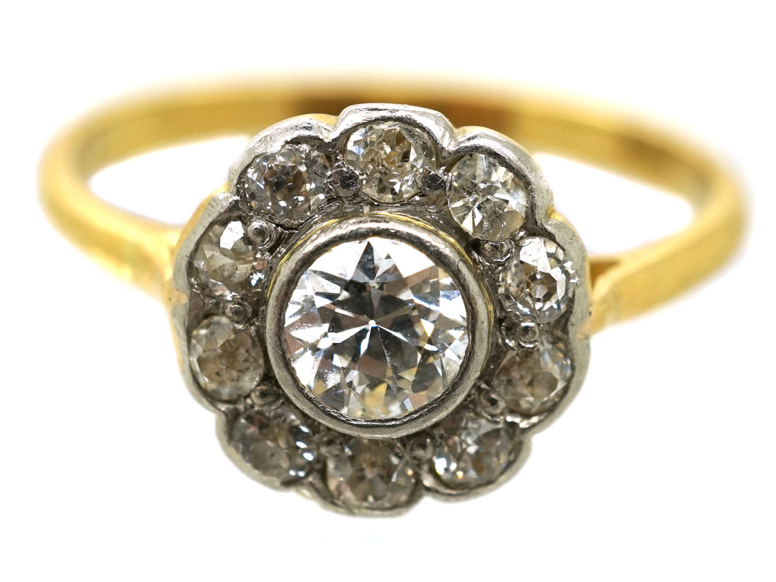 Edwardian 18ct Gold & Diamond Daisy Cluster Ring - The Antique ...