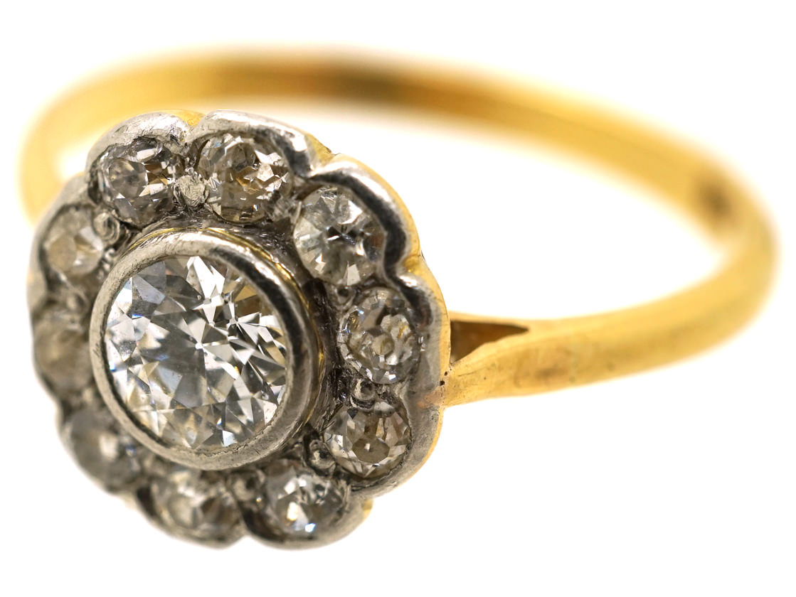 Edwardian 18ct Gold & Diamond Daisy Cluster Ring - The Antique ...