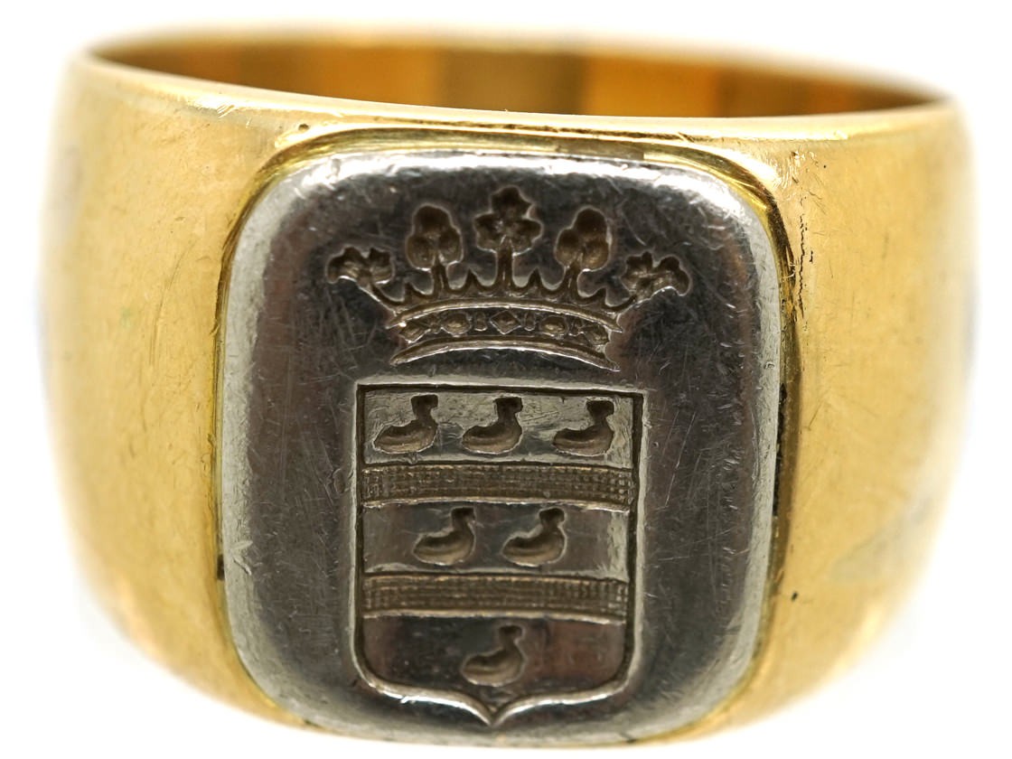 French Platinum & 18ct Gold Signet Ring - The Antique Jewellery Company