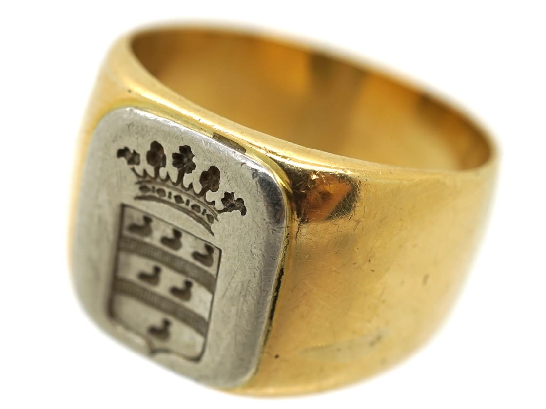 French Platinum & 18ct Gold Signet Ring - The Antique Jewellery Company