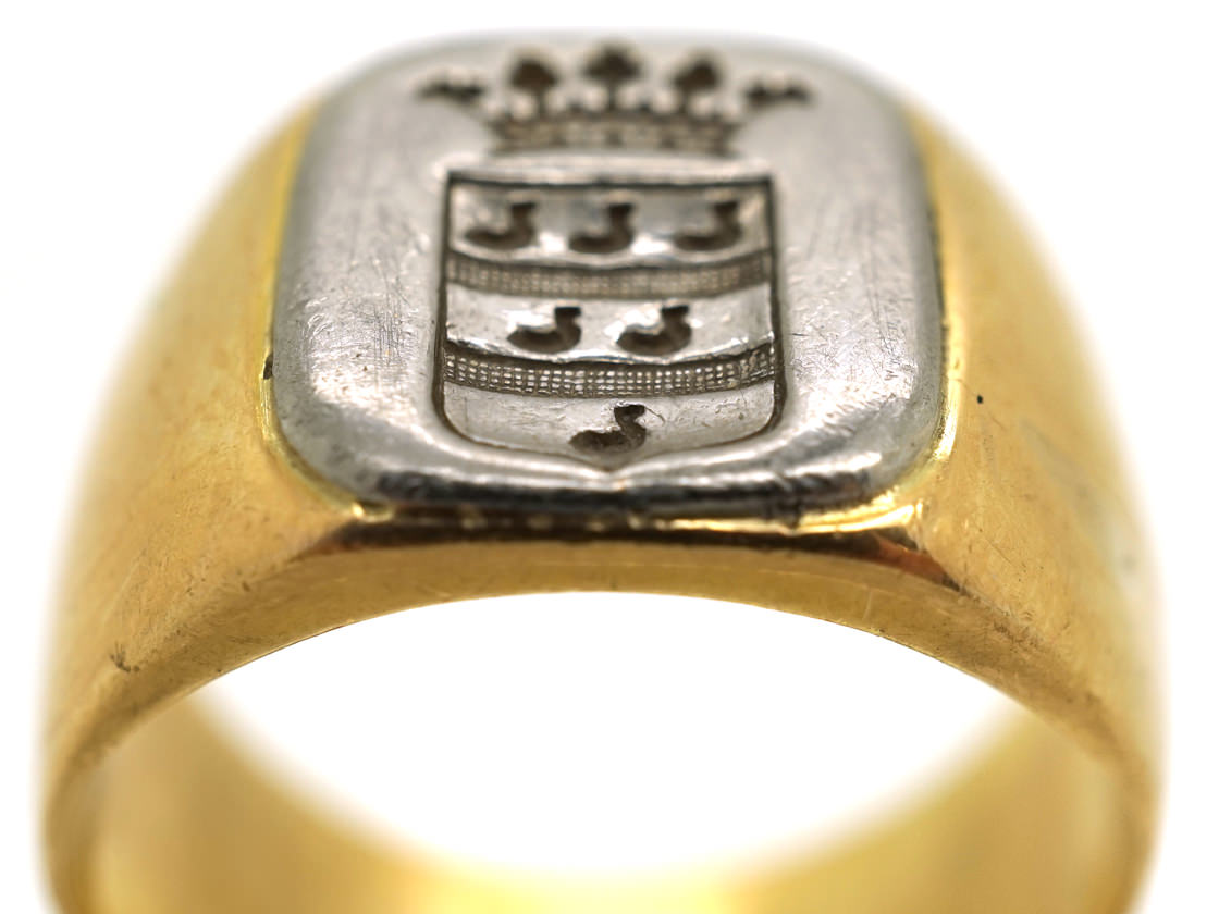 French Platinum & 18ct Gold Signet Ring - The Antique Jewellery Company