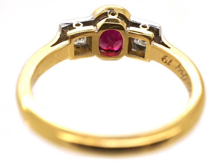 18ct Gold, Diamond & Ruby Three Stone Ring - The Antique Jewellery Company