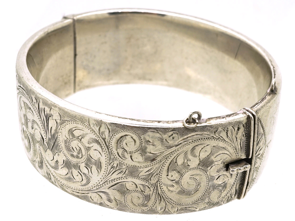 Silver Engraved Bangle - The Antique Jewellery Company