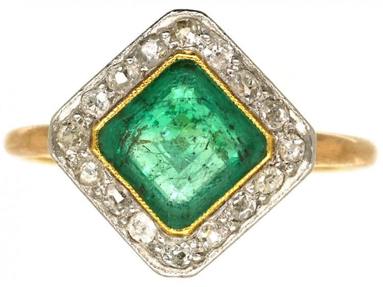 Art Deco 18ct Gold & Platinum, Emerald & Diamond, Diamond Shaped Ring ...