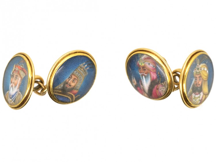 Victorian 18ct Gold Indian Portrait Miniature Cufflinks - The Antique ...