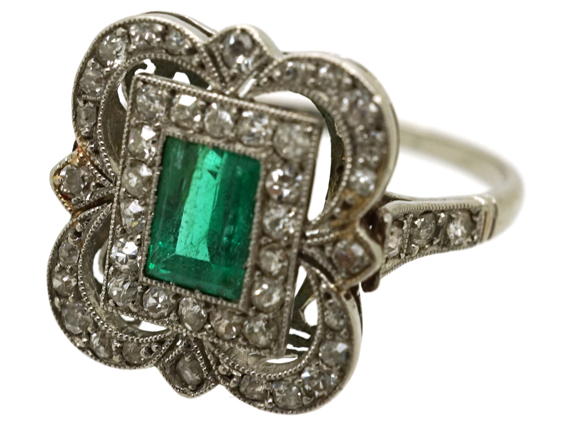 Art Deco Platinum, Emerald & Diamond Rectangular Ring - The Antique ...