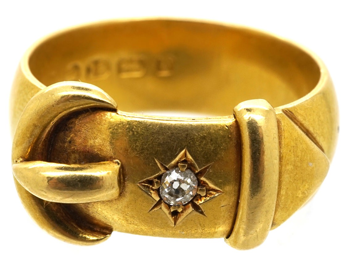 Victorian 18ct Gold & Diamond Buckle Ring - The Antique Jewellery Company