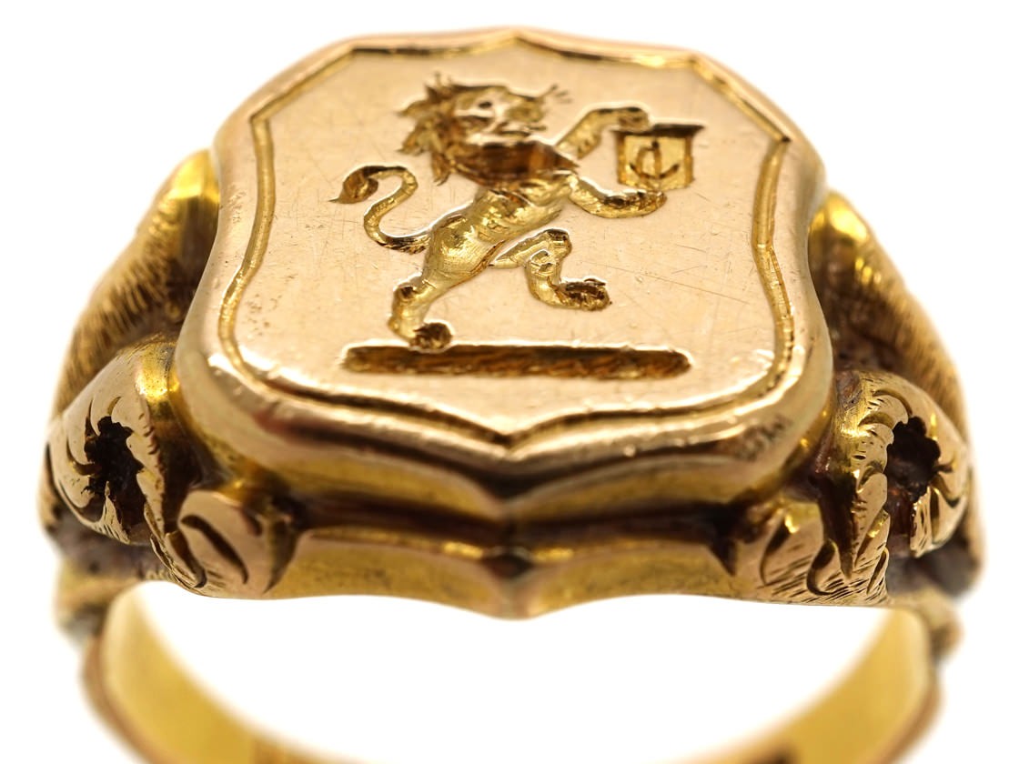 Victorian 18ct Gold Signet Ring With Lion Intaglio - The Antique