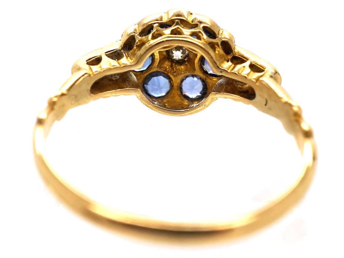 Edwardian 18ct Gold, Sapphire & Diamond Cluster Ring - The Antique ...