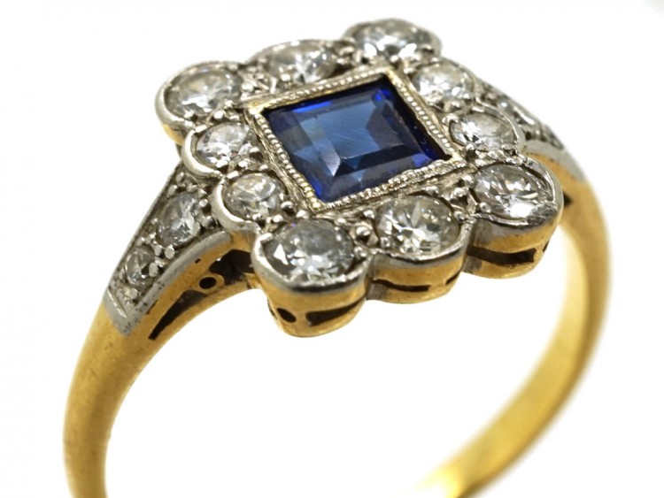 Art Deco 18ct Gold, Platinum, Sapphire & Diamond Rectangular Ring - The ...