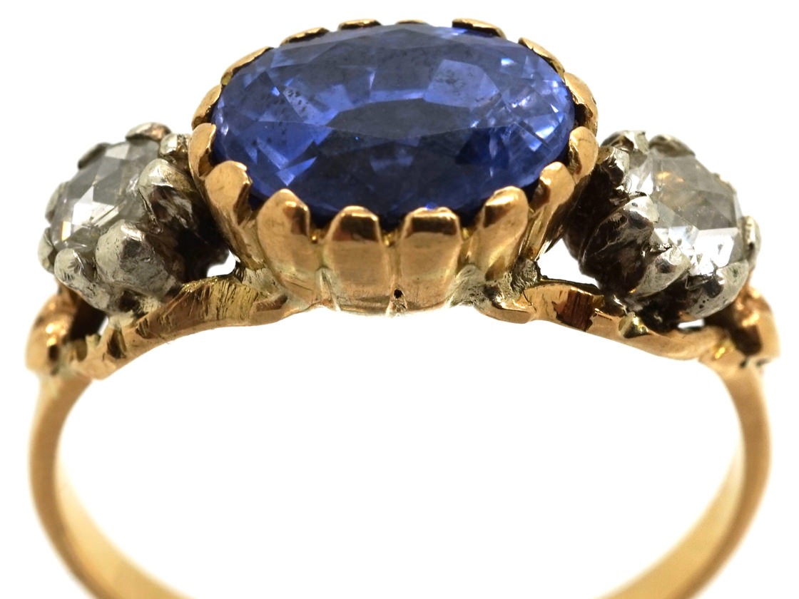 Georgian 18ct Gold, Sapphire & Rose Diamond Ring - The Antique Jewellery Company