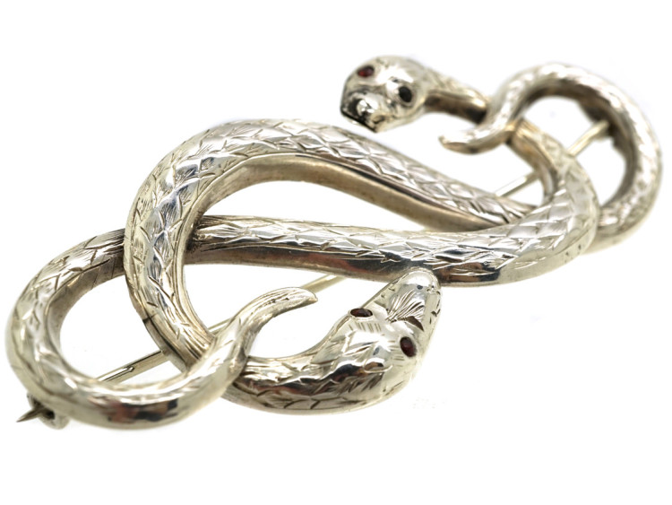 Victorian Silver Entwined Snakes Brooch - The Antique Jewellery Company
